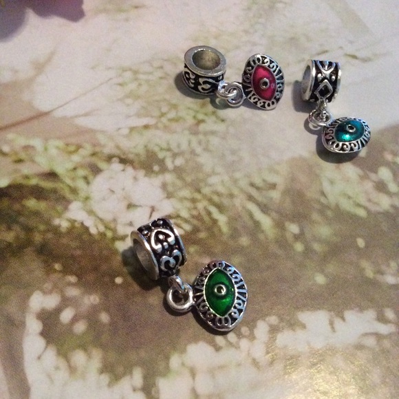 🌸 3PC ZEN WIDE HOLE CHARMS NECKLACE 3RD EYE BOHO PENDANT BEAD  CHARM SILVER DIY - Picture 2 of 7